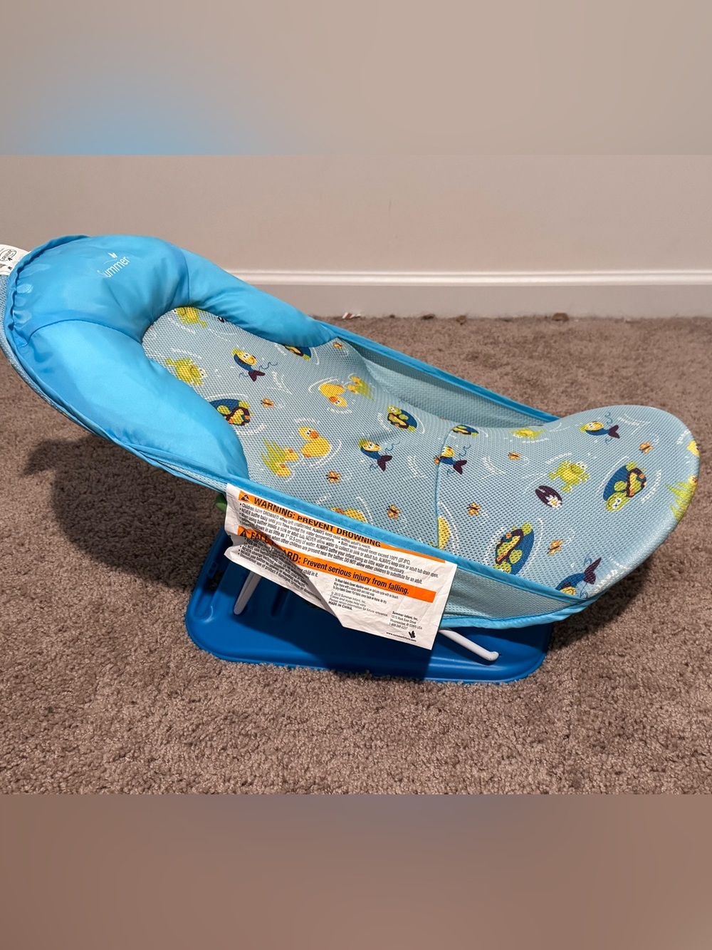 Folding Blue Baby Bath Seat with Duck Print